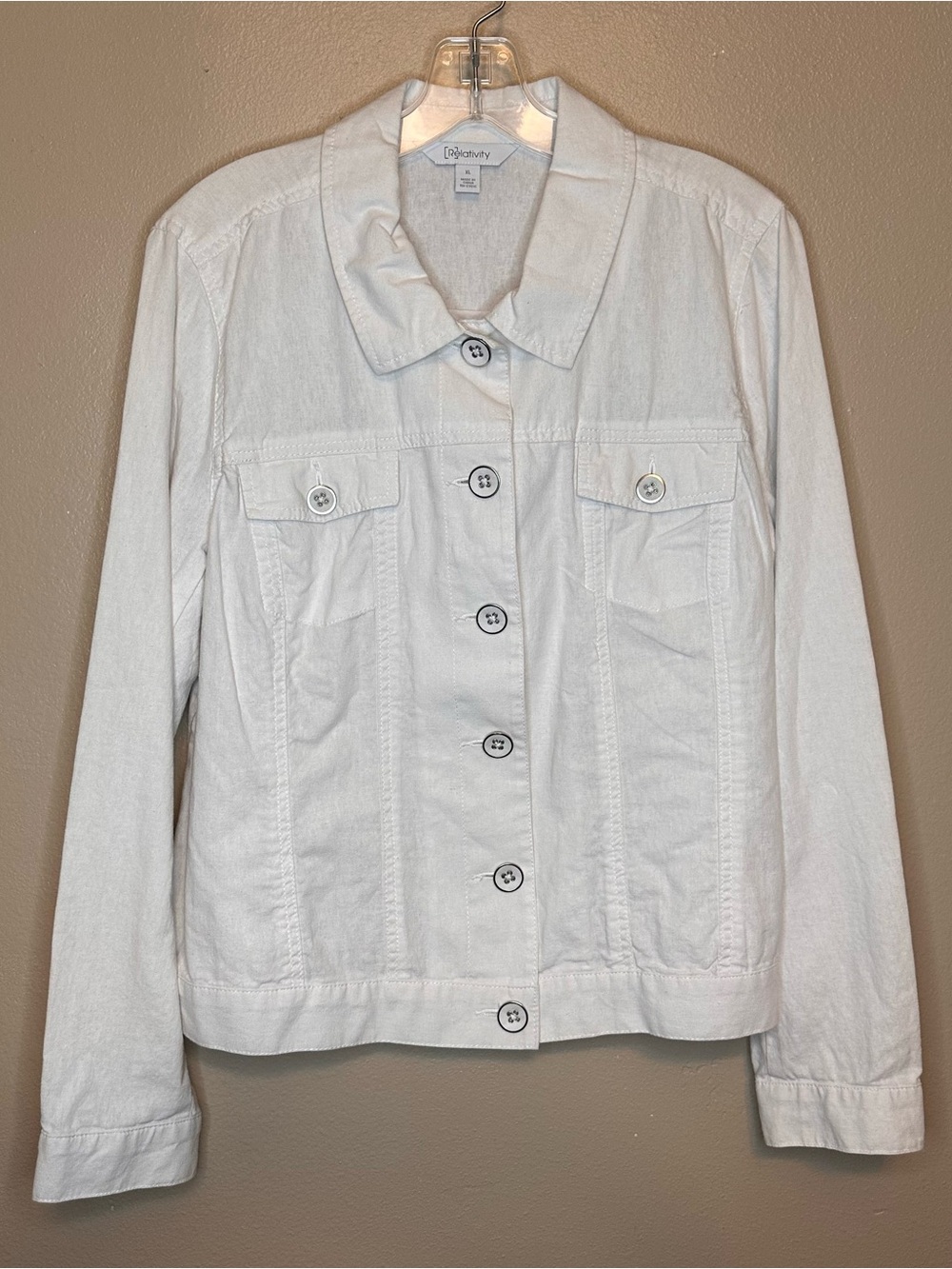 Relativity White Linen Blend Button-Front Jacket